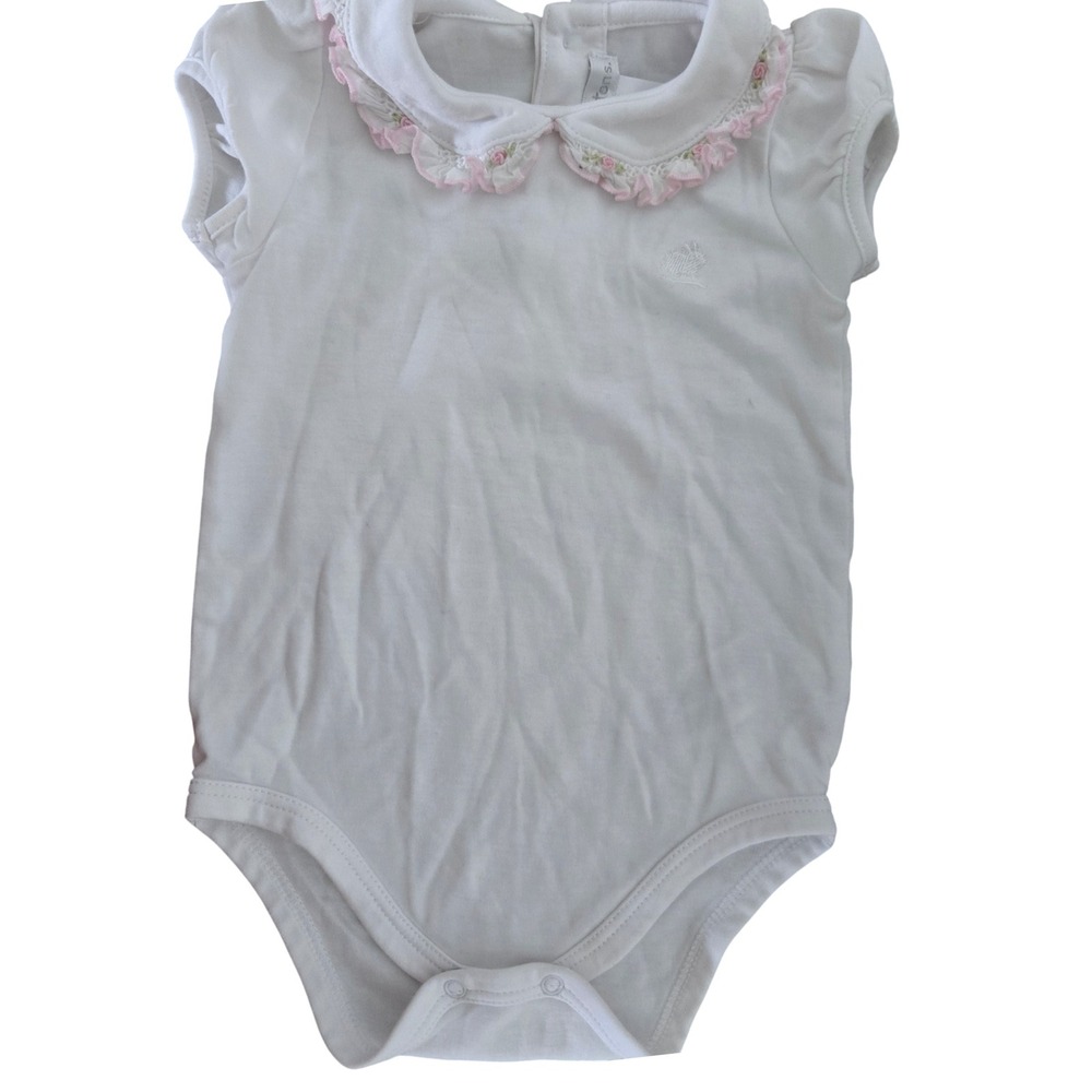 Babycottons White Embroidered Collar Bodysuit 6M‎ Pima Cotton Rabbit Logo